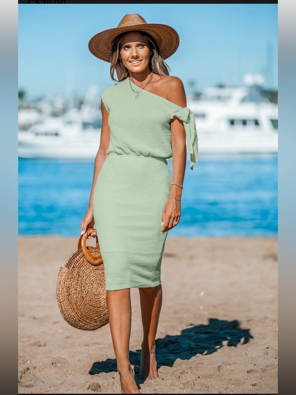 NWT One-Shoulder Knit Sheath Dress in Sage Green